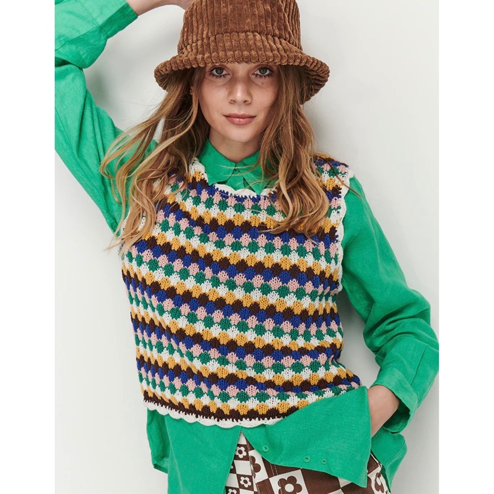 Ghanda Australia Stitch Top Multi Color  Crochet Knit Sweater Vest Size Medium